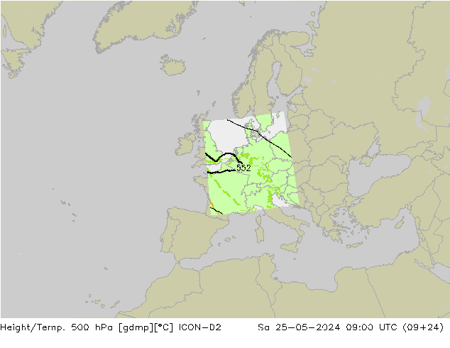 Height/Temp. 500 hPa ICON-D2 Sa 25.05.2024 09 UTC