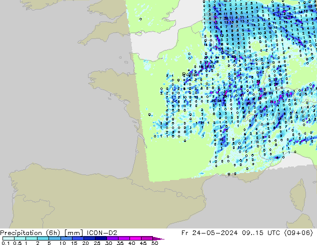 Precipitation (6h) ICON-D2 Fr 24.05.2024 15 UTC