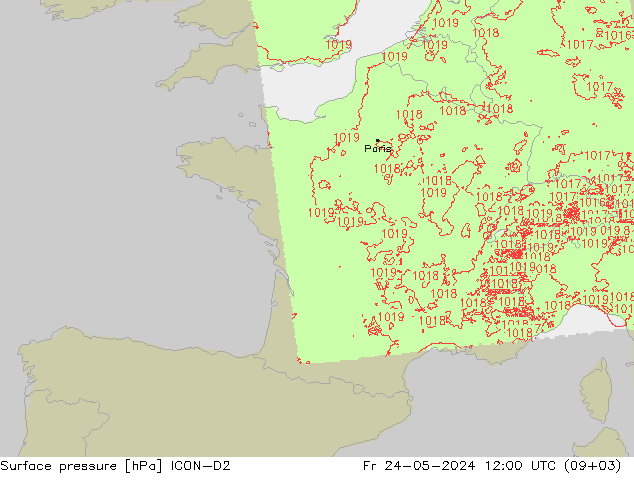 Bodendruck ICON-D2 Fr 24.05.2024 12 UTC