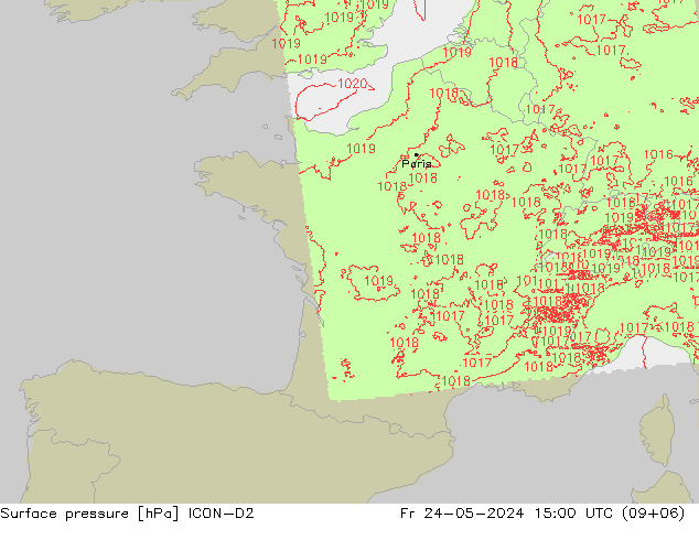 Surface pressure ICON-D2 Fr 24.05.2024 15 UTC