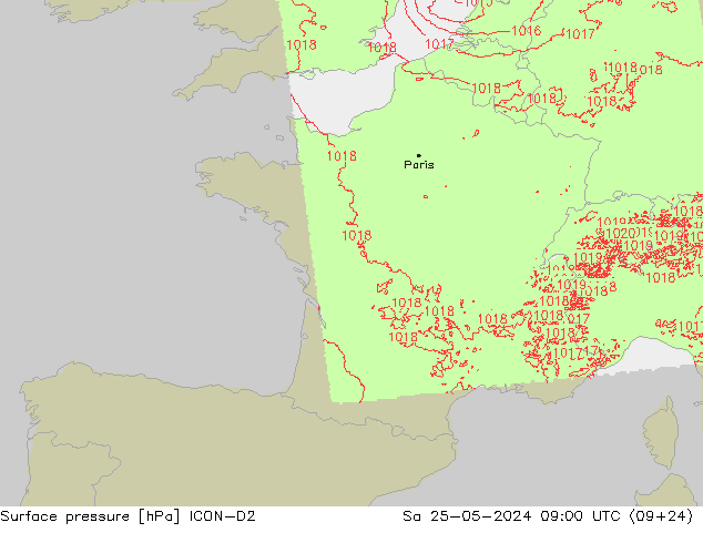 Luchtdruk (Grond) ICON-D2 za 25.05.2024 09 UTC