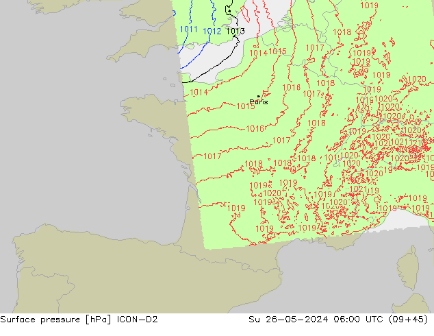 Surface pressure ICON-D2 Su 26.05.2024 06 UTC