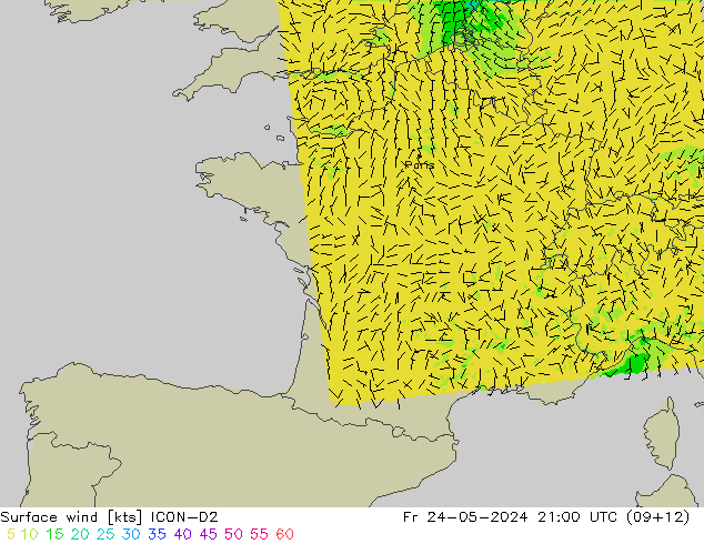 Surface wind ICON-D2 Fr 24.05.2024 21 UTC