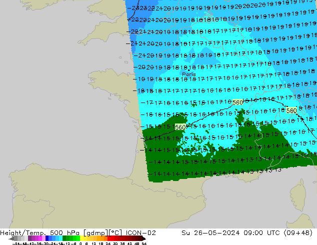 Height/Temp. 500 hPa ICON-D2  26.05.2024 09 UTC