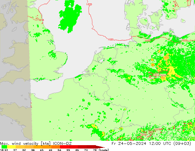 Max. wind velocity ICON-D2 星期五 24.05.2024 12 UTC