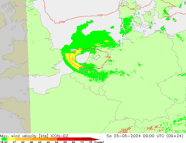 Windböen ICON-D2 Sa 25.05.2024 09 UTC