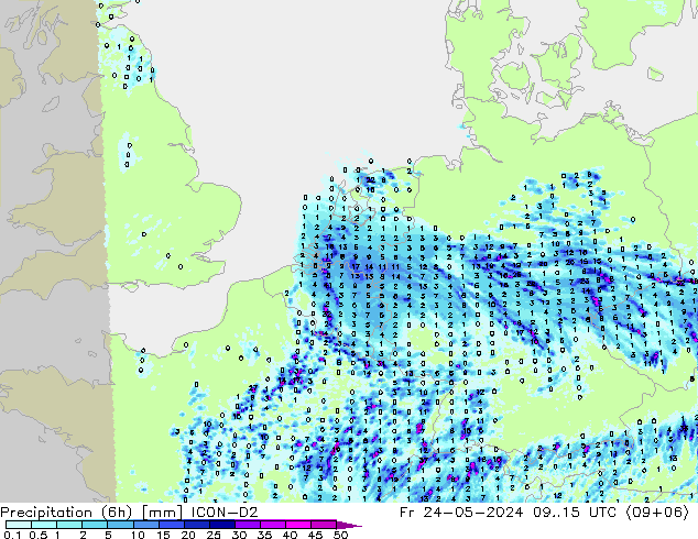 Precipitation (6h) ICON-D2 Fr 24.05.2024 15 UTC