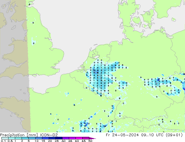 Precipitación ICON-D2 vie 24.05.2024 10 UTC