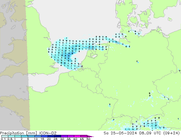 precipitação ICON-D2 Sáb 25.05.2024 09 UTC