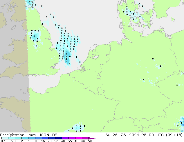 Neerslag ICON-D2 zo 26.05.2024 09 UTC