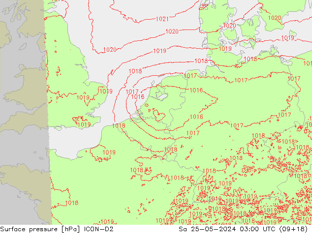 Surface pressure ICON-D2 Sa 25.05.2024 03 UTC