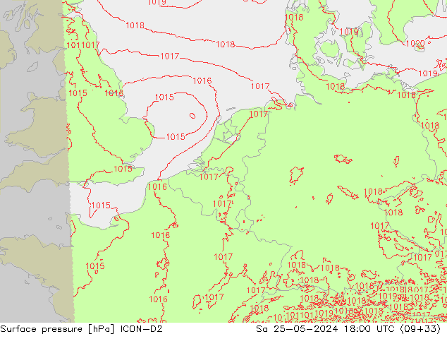 Atmosférický tlak ICON-D2 So 25.05.2024 18 UTC
