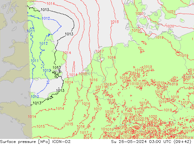 приземное давление ICON-D2 Вс 26.05.2024 03 UTC