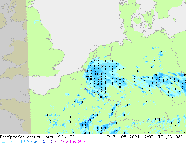 Nied. akkumuliert ICON-D2 Fr 24.05.2024 12 UTC