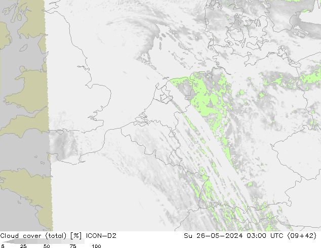 Nuages (total) ICON-D2 dim 26.05.2024 03 UTC