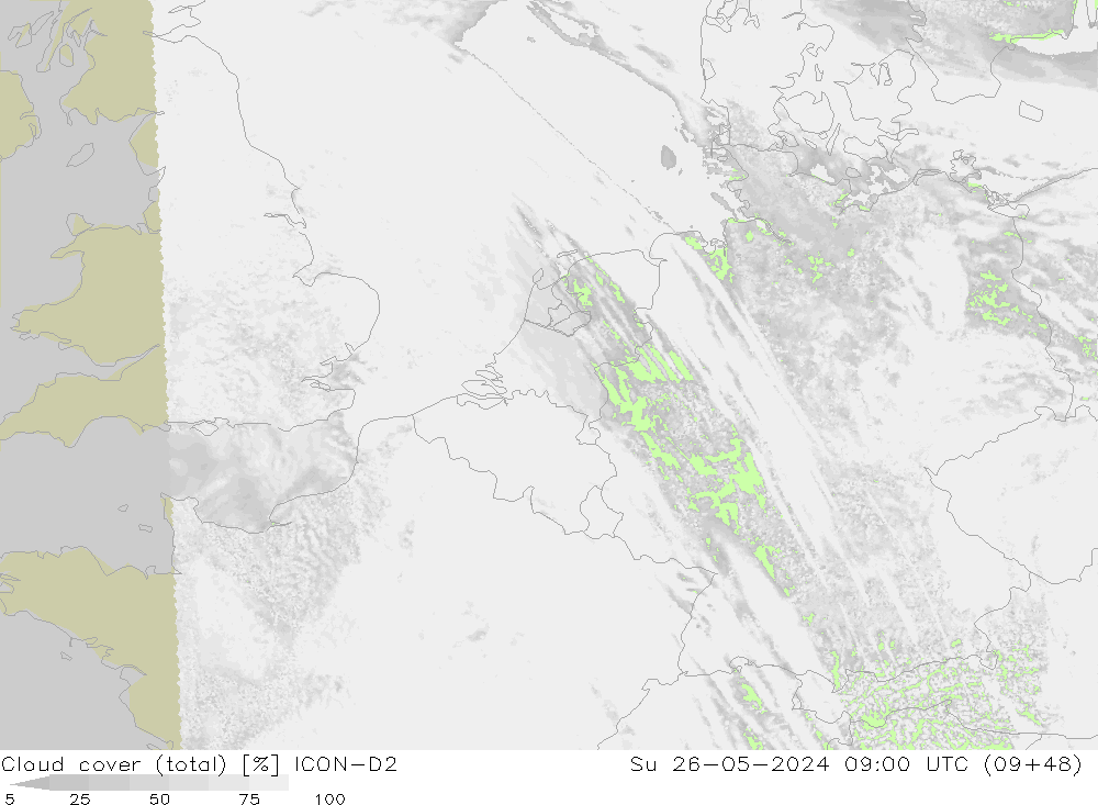 Bulutlar (toplam) ICON-D2 Paz 26.05.2024 09 UTC