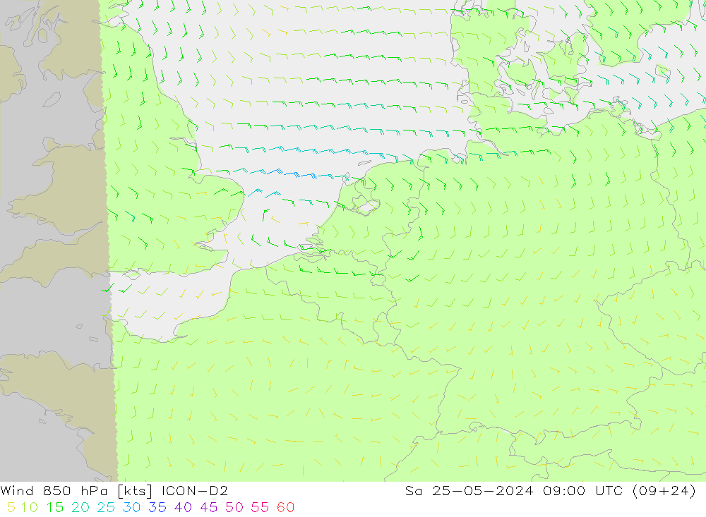 Rüzgar 850 hPa ICON-D2 Cts 25.05.2024 09 UTC