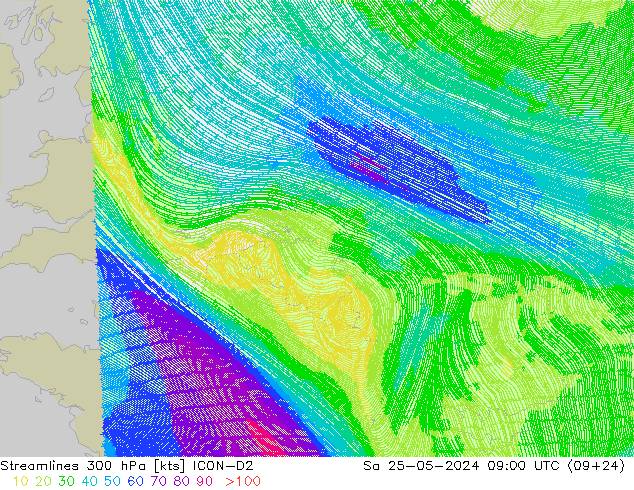 Rüzgar 300 hPa ICON-D2 Cts 25.05.2024 09 UTC