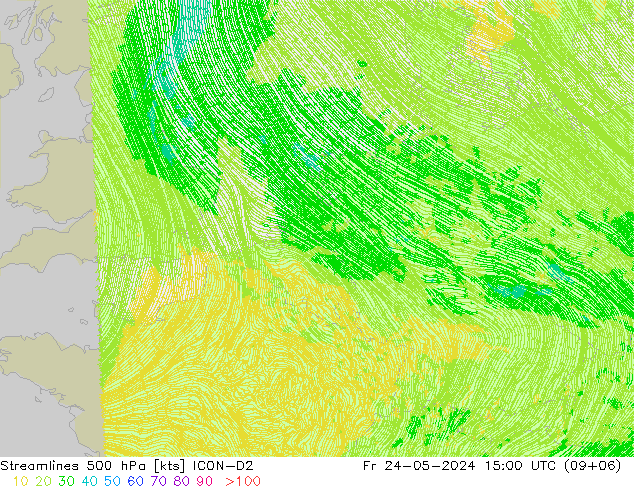 Streamlines 500 hPa ICON-D2 Fr 24.05.2024 15 UTC