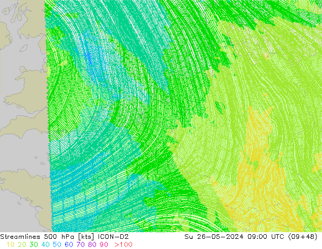 Rüzgar 500 hPa ICON-D2 Paz 26.05.2024 09 UTC