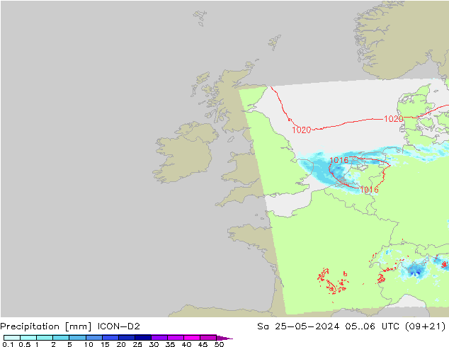 Neerslag ICON-D2 za 25.05.2024 06 UTC