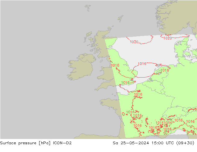 Surface pressure ICON-D2 Sa 25.05.2024 15 UTC