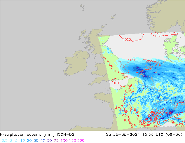 Precipitation accum. ICON-D2 sab 25.05.2024 15 UTC