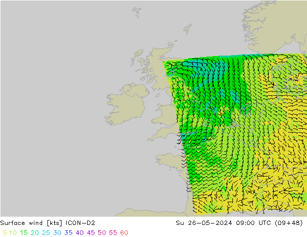 ветер 10 m ICON-D2 Вс 26.05.2024 09 UTC