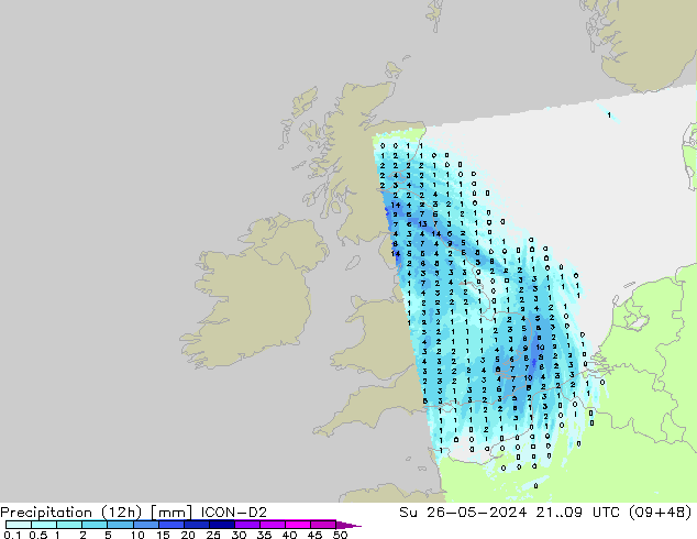 Precipitation (12h) ICON-D2 Su 26.05.2024 09 UTC