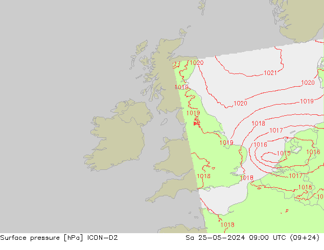 pressão do solo ICON-D2 Sáb 25.05.2024 09 UTC