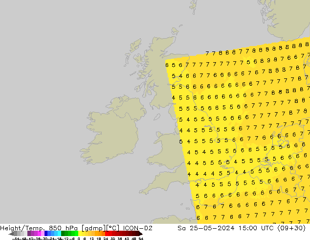 Hoogte/Temp. 850 hPa ICON-D2 za 25.05.2024 15 UTC