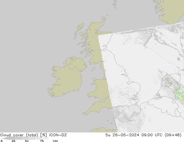 Nubi (totali) ICON-D2 dom 26.05.2024 09 UTC