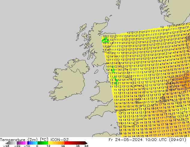 Sıcaklık Haritası (2m) ICON-D2 Cu 24.05.2024 10 UTC