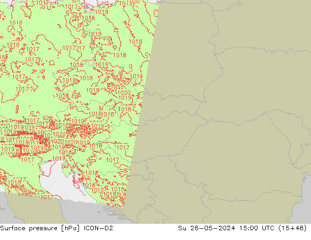 Surface pressure ICON-D2 Su 26.05.2024 15 UTC