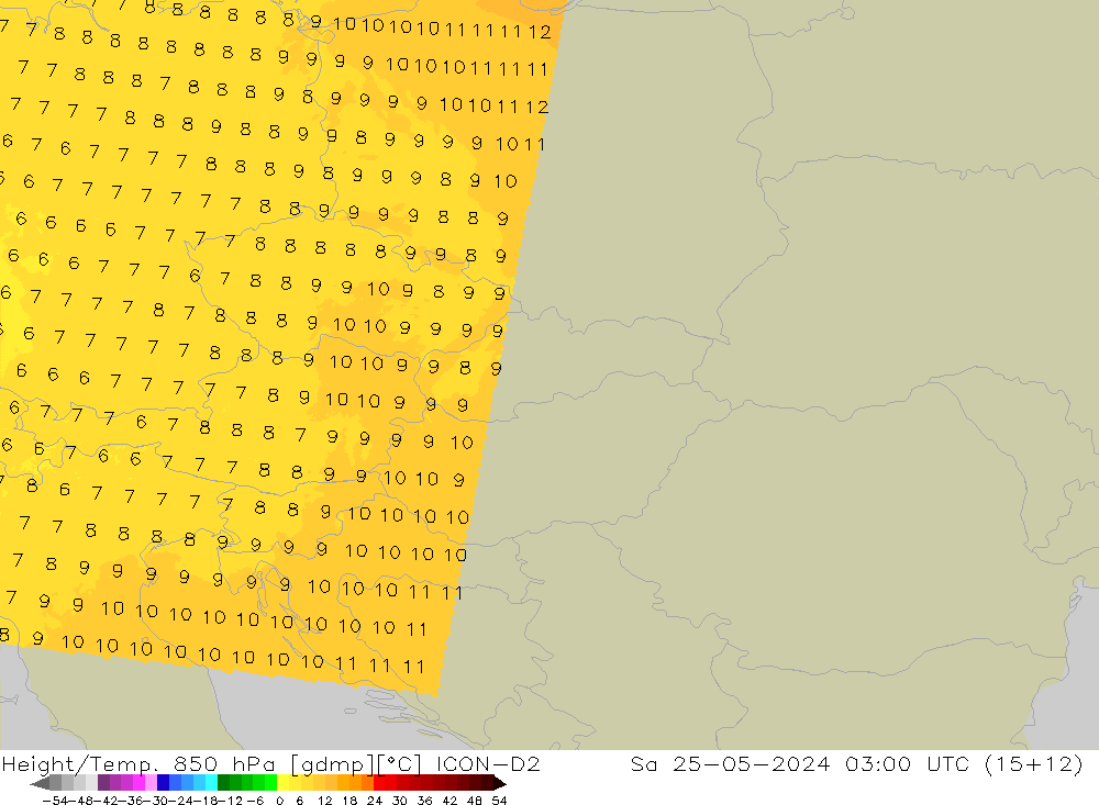 Height/Temp. 850 hPa ICON-D2 Sáb 25.05.2024 03 UTC