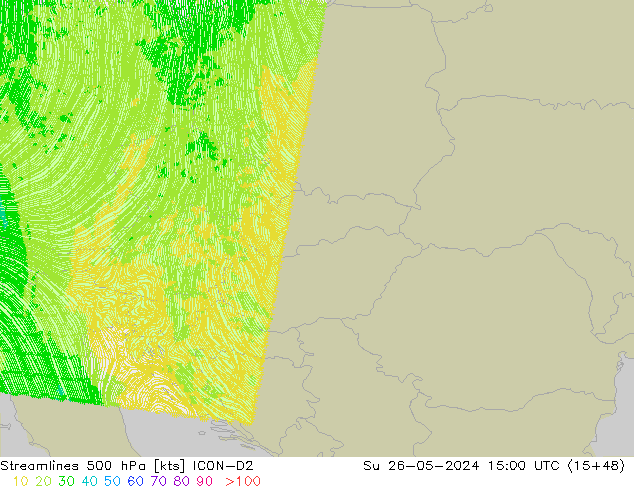 Ligne de courant 500 hPa ICON-D2 dim 26.05.2024 15 UTC