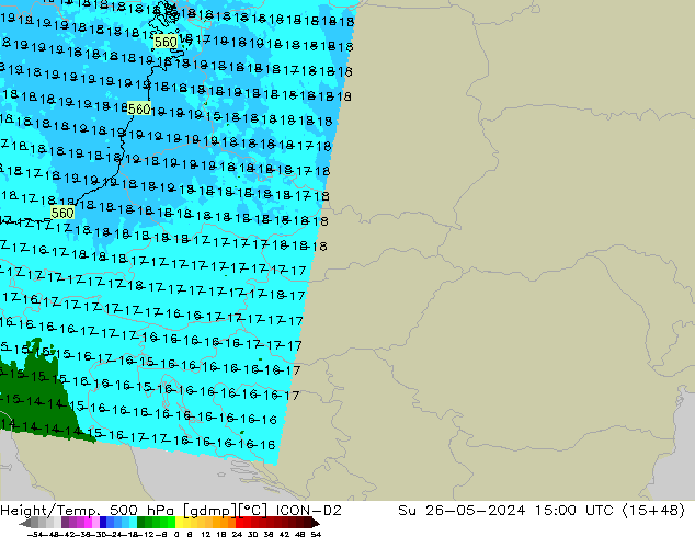 Yükseklik/Sıc. 500 hPa ICON-D2 Paz 26.05.2024 15 UTC