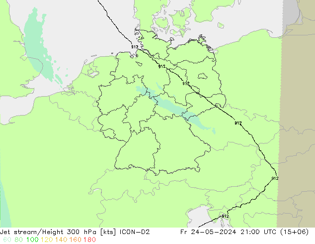 Jet stream/Height 300 hPa ICON-D2 Fr 24.05.2024 21 UTC