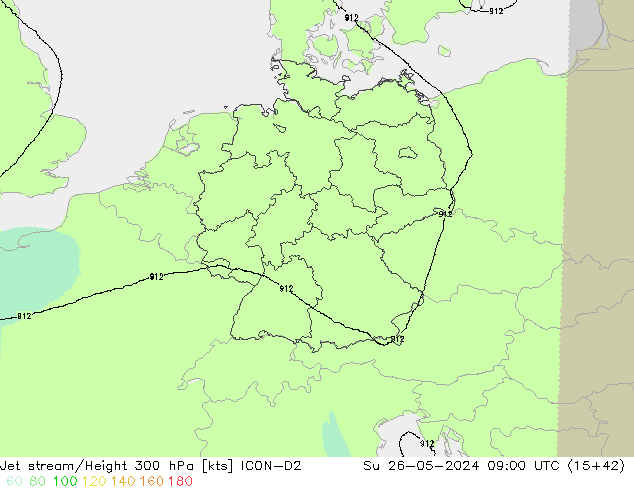 Jet stream ICON-D2 Dom 26.05.2024 09 UTC