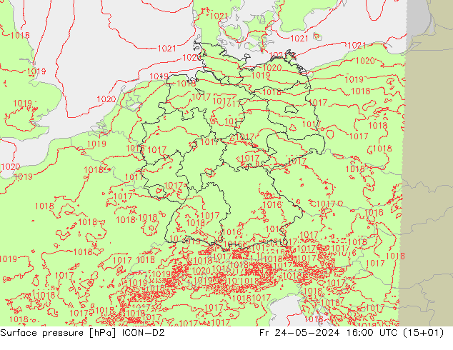 地面气压 ICON-D2 星期五 24.05.2024 16 UTC