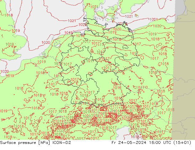 Luchtdruk (Grond) ICON-D2 vr 24.05.2024 16 UTC