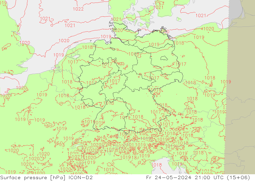pressão do solo ICON-D2 Sex 24.05.2024 21 UTC