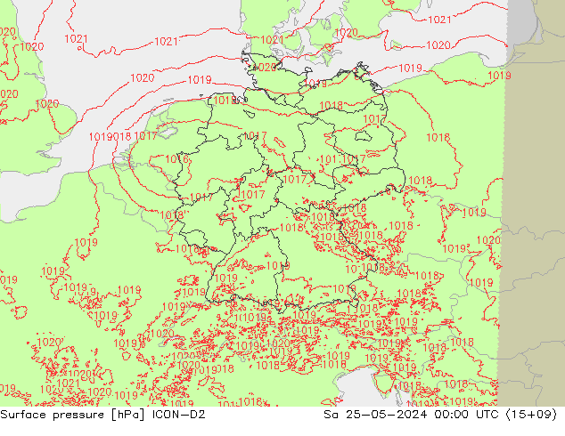 Surface pressure ICON-D2 Sa 25.05.2024 00 UTC