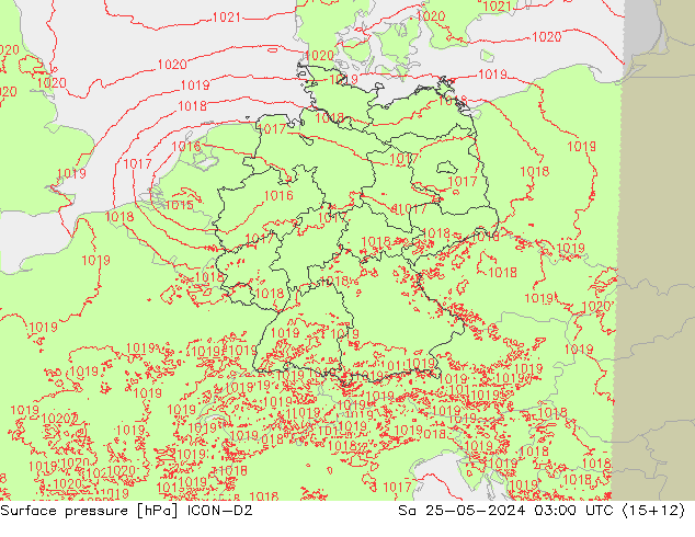 Surface pressure ICON-D2 Sa 25.05.2024 03 UTC