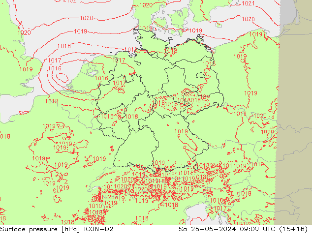 Pressione al suolo ICON-D2 sab 25.05.2024 09 UTC