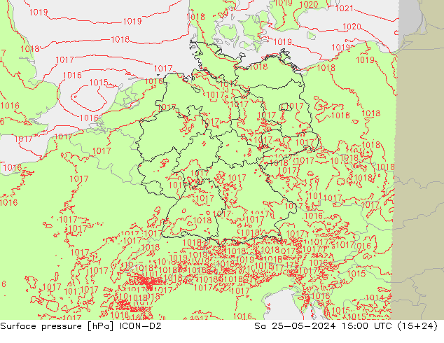 地面气压 ICON-D2 星期六 25.05.2024 15 UTC