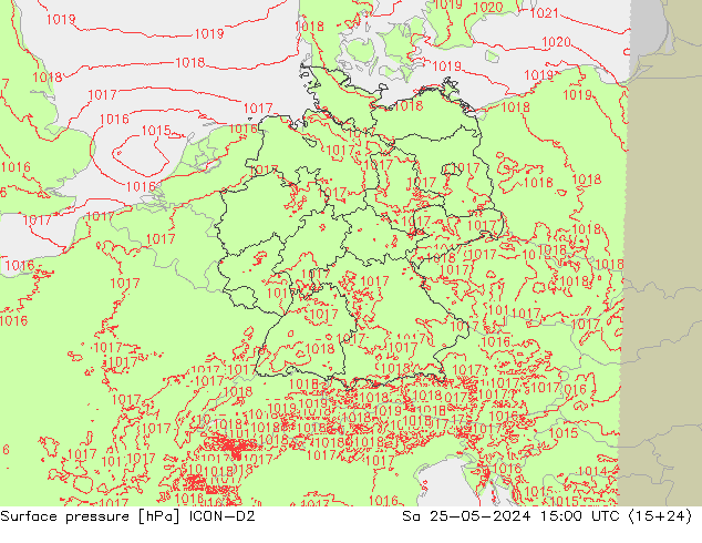 Surface pressure ICON-D2 Sa 25.05.2024 15 UTC