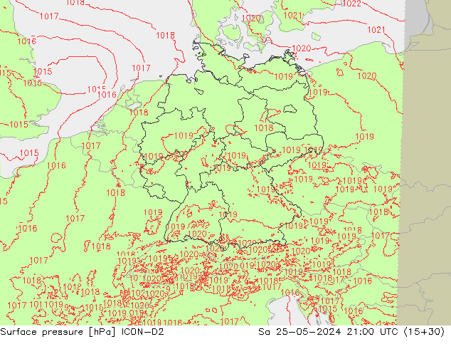 Surface pressure ICON-D2 Sa 25.05.2024 21 UTC