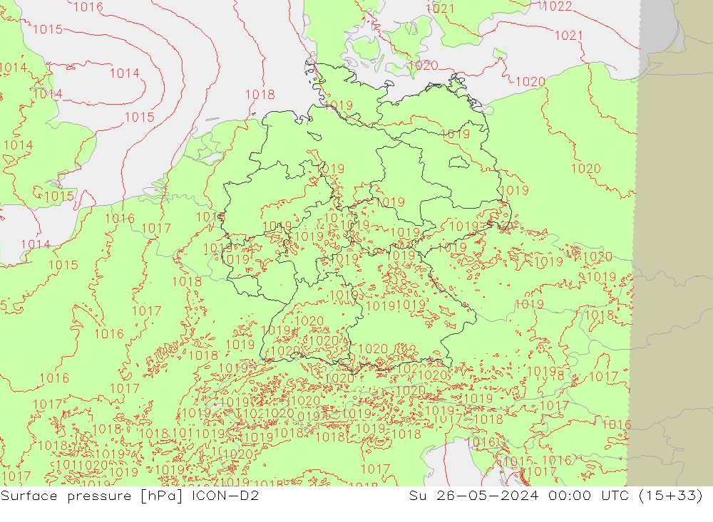 Surface pressure ICON-D2 Su 26.05.2024 00 UTC