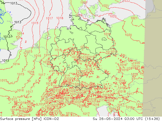 Surface pressure ICON-D2 Su 26.05.2024 03 UTC